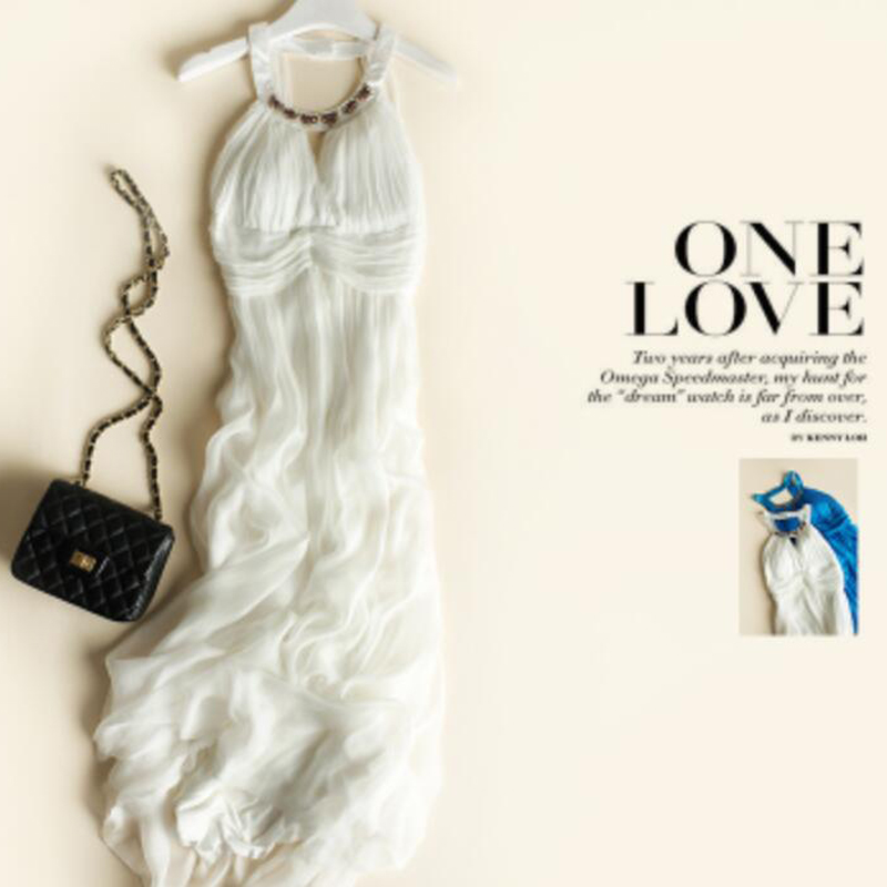 Pure Silk Beach Dress Blue White Long Women Summer Clothing