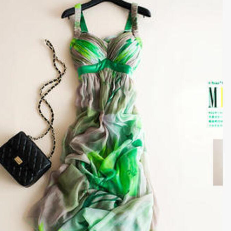 Pure Silk Beach Dress Green Long Women Summer Clothing