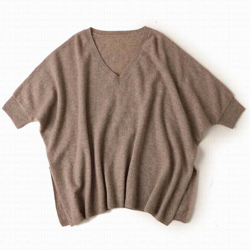 Pure cashmere sweater women Loose Pullover Short Sleeve V-neck Warm Soft Solid Sweaters Natural Fabric Free Shipping