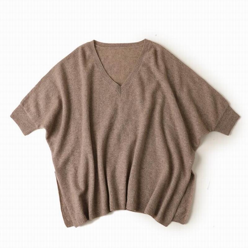 Pure cashmere sweater women Loose Pullover Short Sleeve V-neck Warm Soft Solid Sweaters Natural Fabric Free Shipping