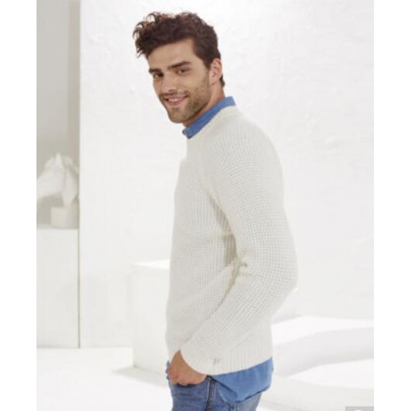 Pure Cashmere Sweater White Round Collar Winter Men Sweater