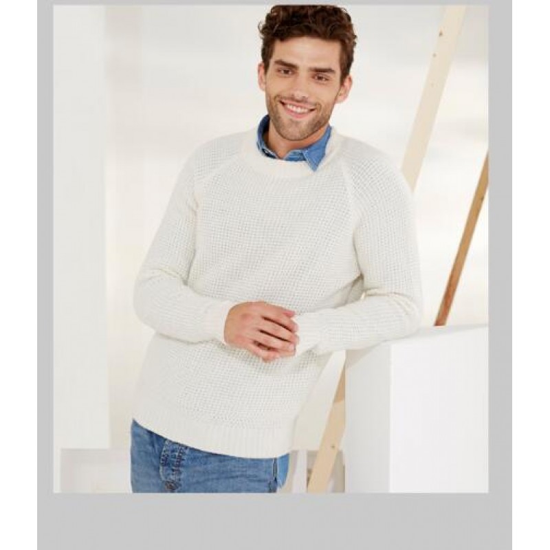 Pure Cashmere Sweater White Round Collar Winter Men Sweater