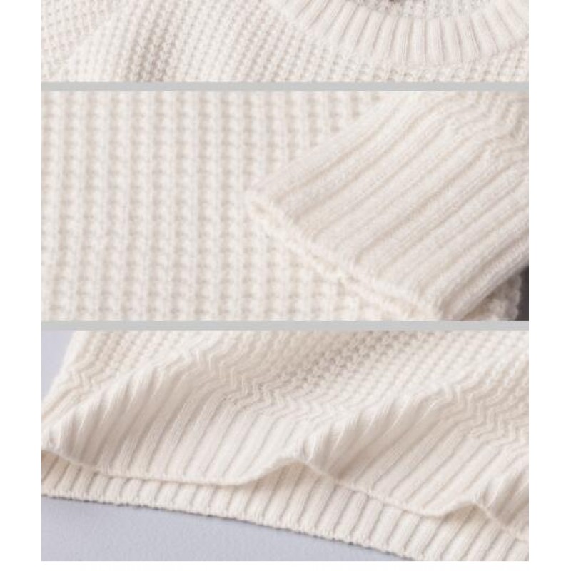 Pure Cashmere Sweater White Round Collar Winter Men Sweater