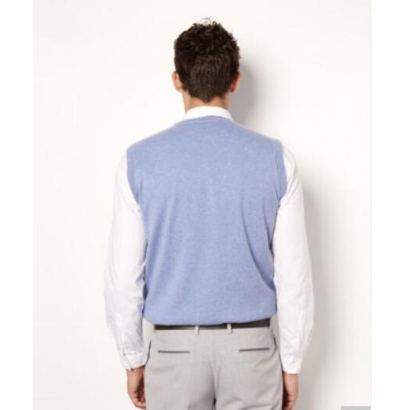 Pure Cashmere Sweater Blue Sleeveless Men Winter Sweater