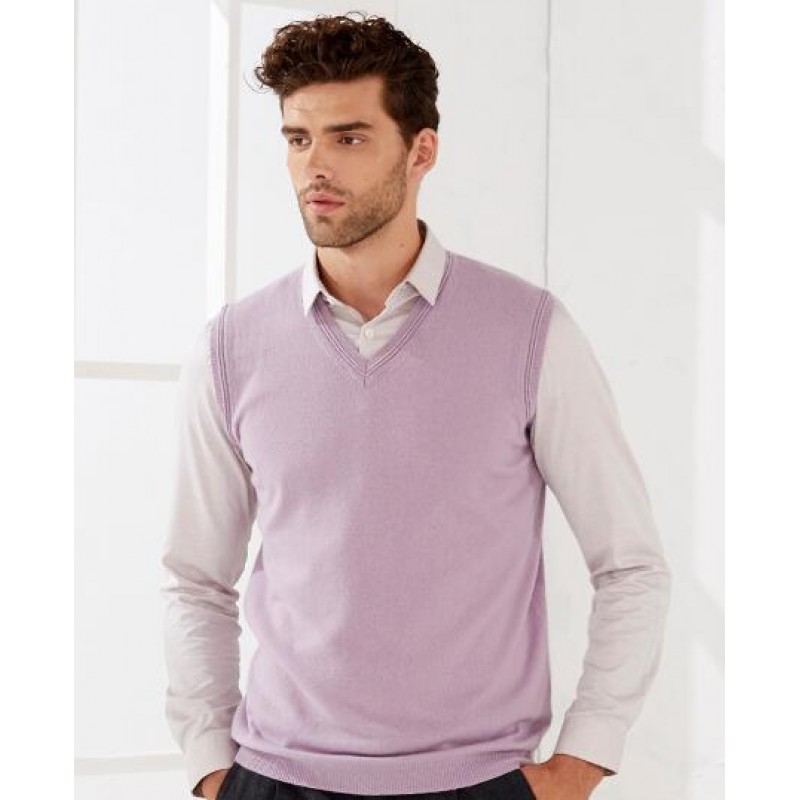 Pure Cashmere Sweater Pink V-neck Men Winter Sweater