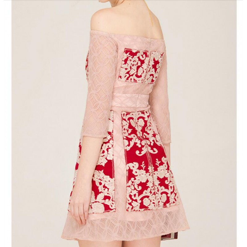 Soft Cotton Blended Pink Lace Red Dress Summer Fashion Clothing