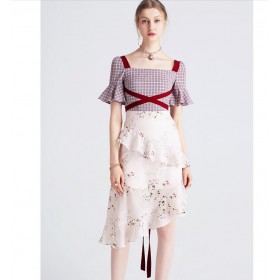 Soft Cotton Blended Pink Print Dress Summer Fashion Clothing