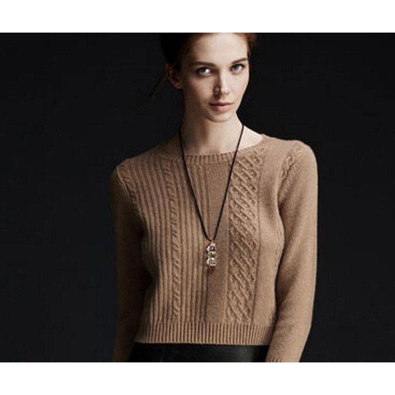 Pure Cashmere Sweater Red Round Collar Women Winter Sweater