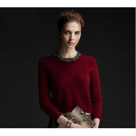 Pure Cashmere Sweater Red Round Collar Women Winter Sweater