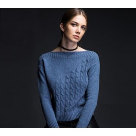 Pure Cashmere Sweater Navy Boat Neck Women Winter Sweater