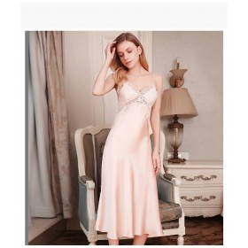 Pure Silk Pajamas Dress Pink Long Women Summer Dress