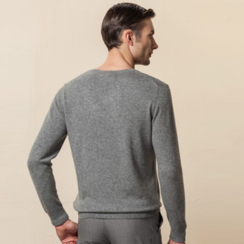 Pure Cashmere Sweater Gray Round Neck Winter Men Sweater