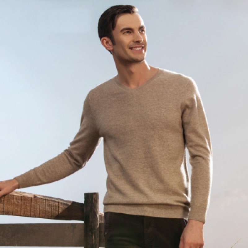 Pure Cashmere Sweater Gray Round Neck Winter Men Sweater