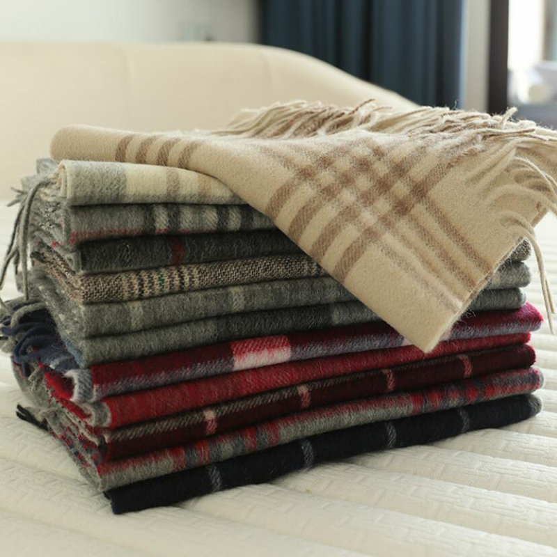 Wool Scarf Winter Men Fringe 100%Wool Scarf Plaid Women High Quality Free Shipping