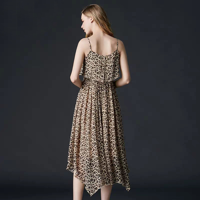 High Quality Fabric Woman Clothing Hot Selling 2019 New Summer Dress Women100% Silk Leopard - Print Suspender Open Back Dress