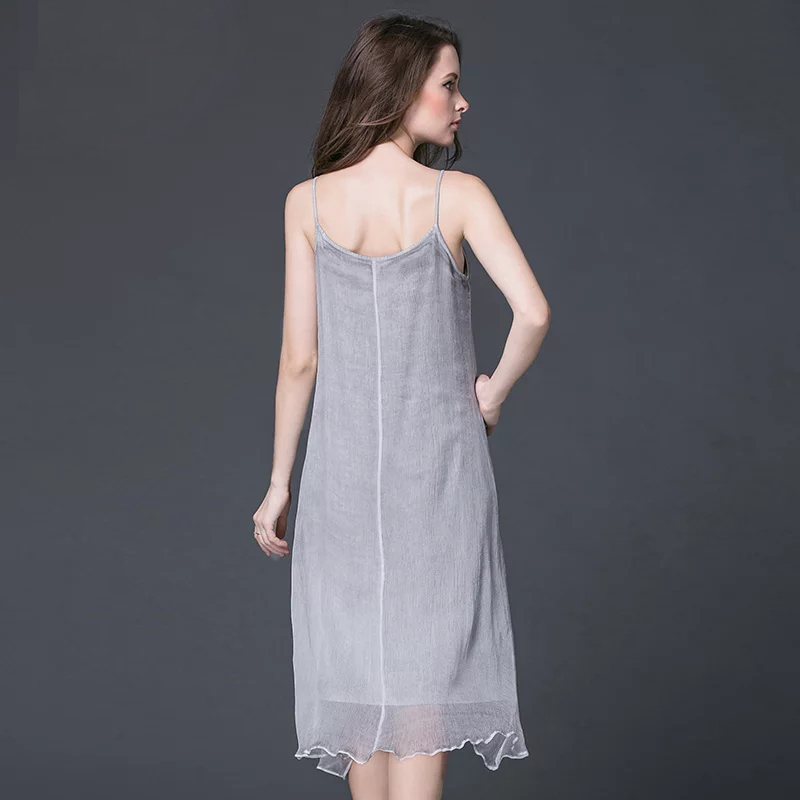 2019 Fashion Summer Women Sleeveless Dress 100% Real Silk Sexy Bright Silk Suspender Open Back Dress High Quality Free Shipping