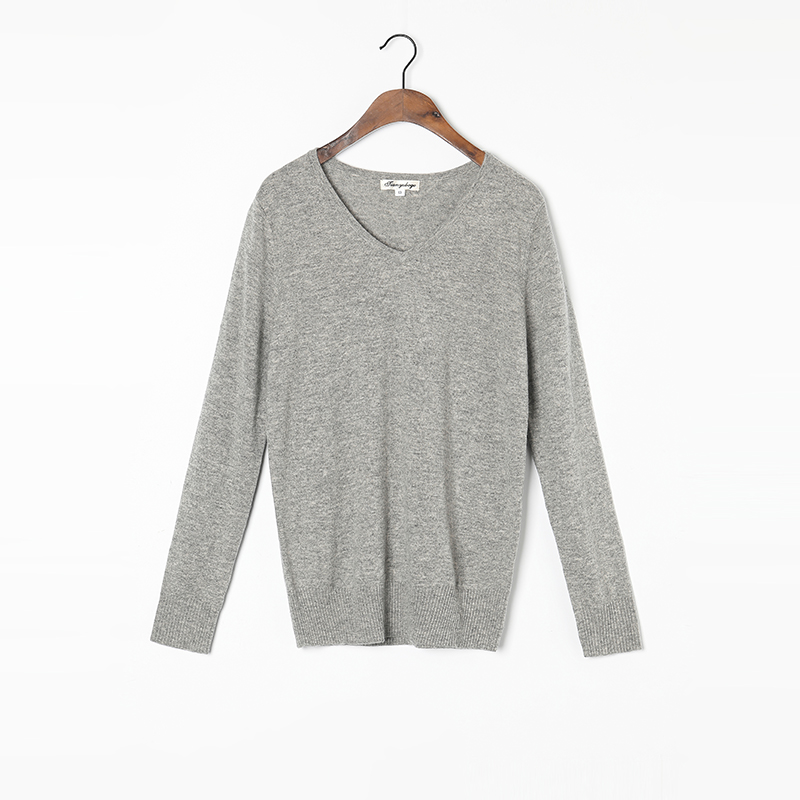 Cashmere Wool Sweater Women High Quality V-neck Beige Gray Sweaters Pullover Lady Warm Soft Solid Natural Fabric