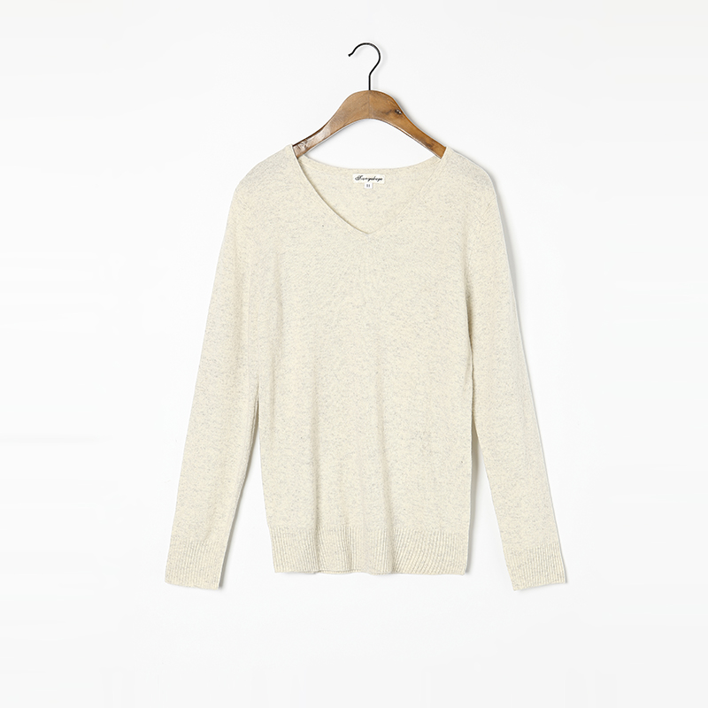 Cashmere Wool Sweater Women High Quality V-neck Beige Gray Sweaters Pullover Lady Warm Soft Solid Natural Fabric