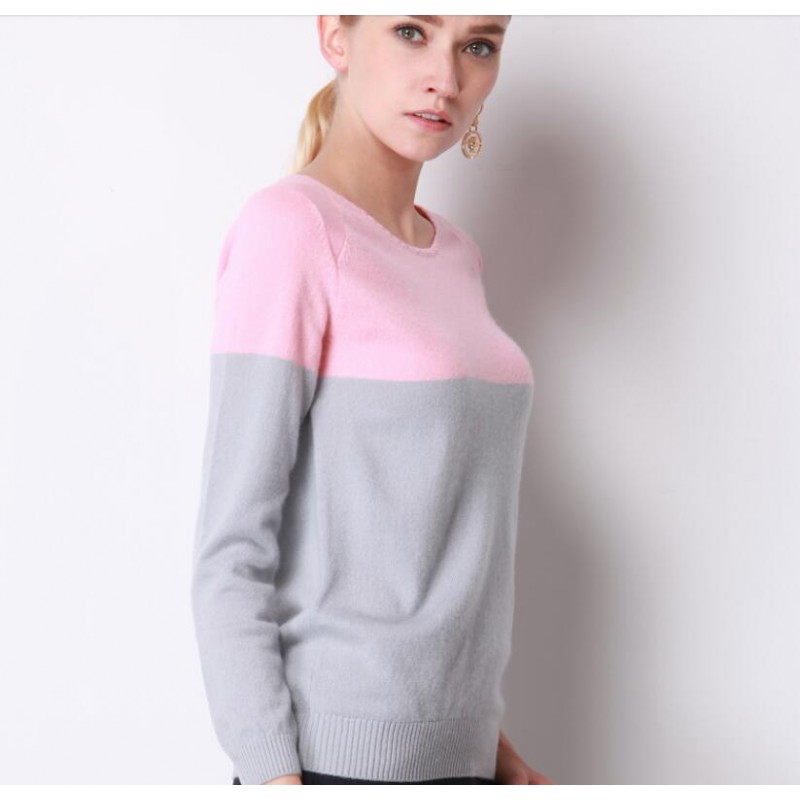 Pure Cashmere Sweater Pullover O-neck Women Winter Sweater Pink Gray 100%cashmere