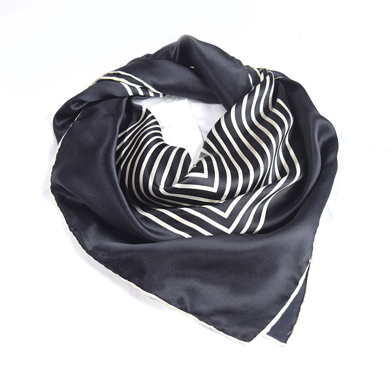 Silk Scarf 90*90cm100 silk black and white stripes  High Quality Free Shipping