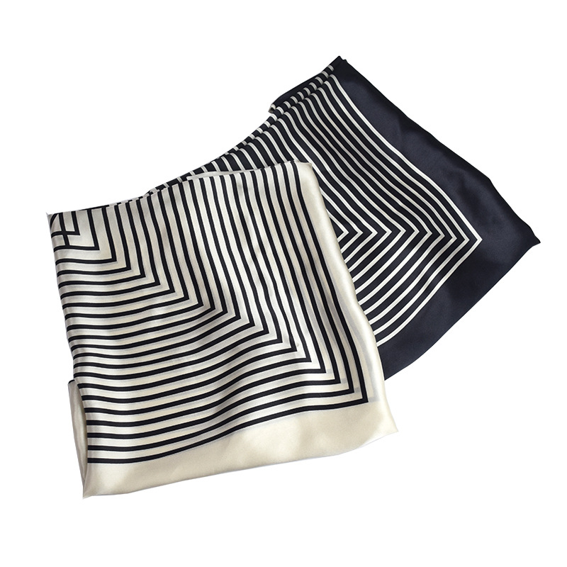 Silk Scarf 90*90cm100 silk black and white stripes  High Quality Free Shipping
