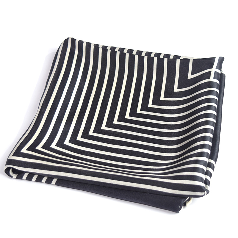 Silk Scarf 90*90cm100 silk black and white stripes  High Quality Free Shipping