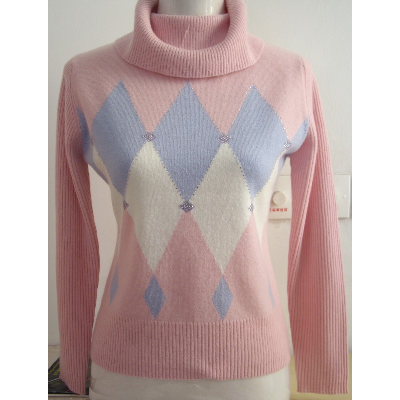 100%Cashmere Sweater Pullover Turtleneck Lady Winter Sweater Pink 
