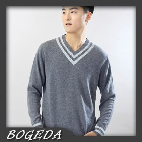100%Cashmere Sweater Men Gray V-neck Pullover Winter Man Sweaters