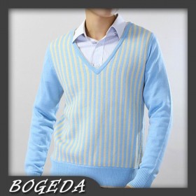 100%Cashmere Sweater Men Sky Blue V-neck Pullover Winter Man Sweaters