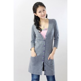 100%Cashmere Sweater Cardigan V-Neck Lady Winter Sweater Long 