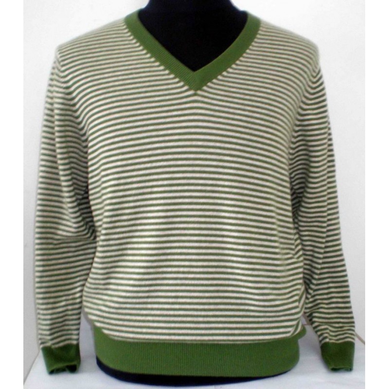 100%Cashmere Sweater Men Orange Stripe V-neck Pullover Winter Man Sweaters 