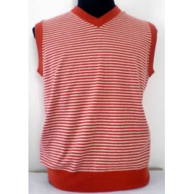 100%Cashmere Sweater Vest Men Orange Stripe V-neck Pullover Winter Man Sweaters 