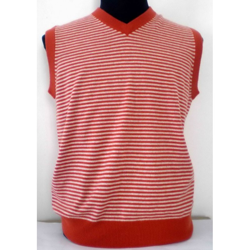 100%Cashmere Sweater Vest Men Orange Stripe V-neck Pullover Winter Man Sweaters 