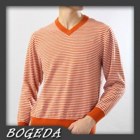 100%Cashmere Sweater Men Orange Stripe V-neck Pullover Winter Man Sweaters 