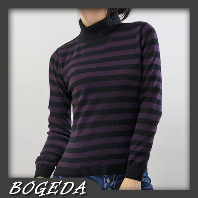 100%Cashmere Sweater Pullover Turtleneck Lady Winter Sweater Red Stripe