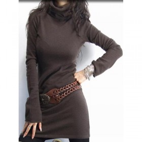 100%Cashmere Sweater Dress Pullover Turtleneck Lady Winter Coffee Sweater Long  