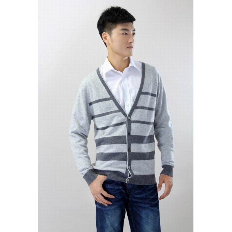 100%Cashmere Sweater Men Gray Cardigan Winter Man Sweaters