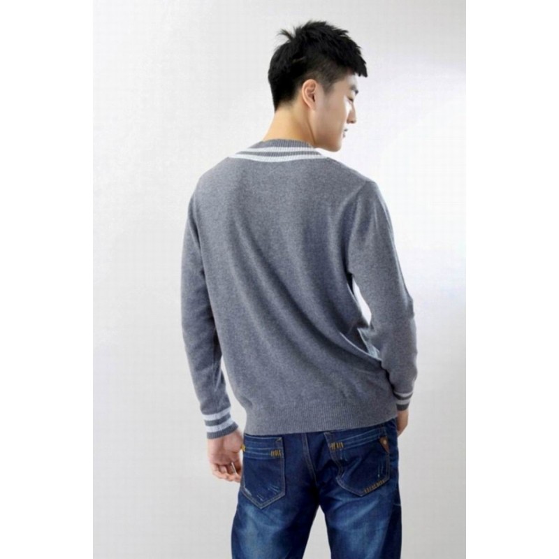 100%Cashmere Sweater Men Gray V-neck Pullover Winter Man Sweaters