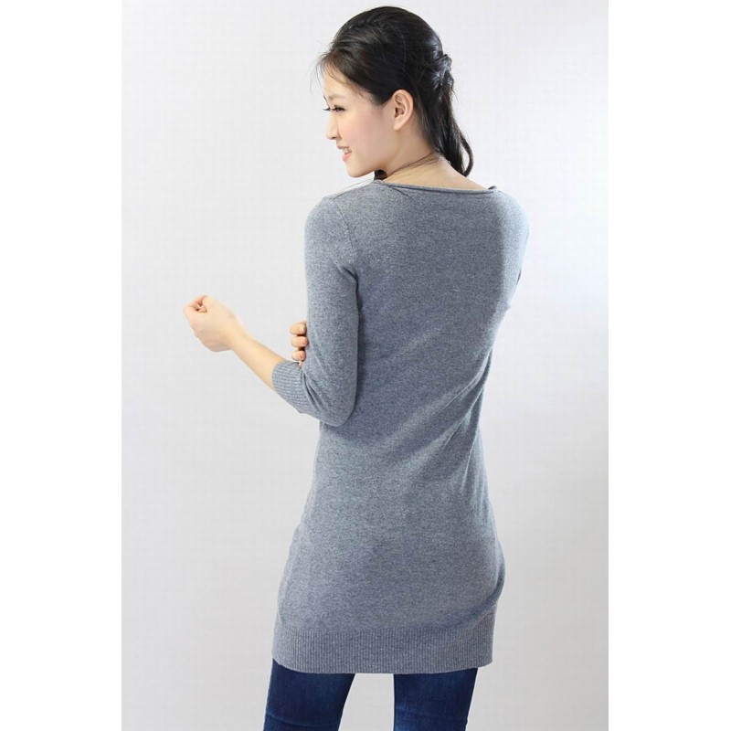 100%Cashmere Sweater Blue Pullover O-Neck Lady Winter Sweater  