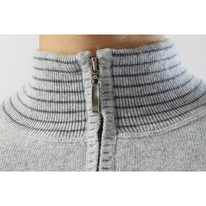 100%Cashmere Sweater Men Gray Turtleneck Zipper Pullover Winter Man Sweaters Thick