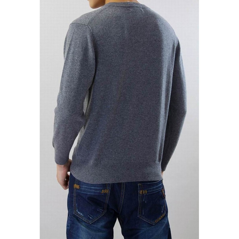 100%Cashmere Sweater Men Gray V-neck Pullover Winter Man Sweaters