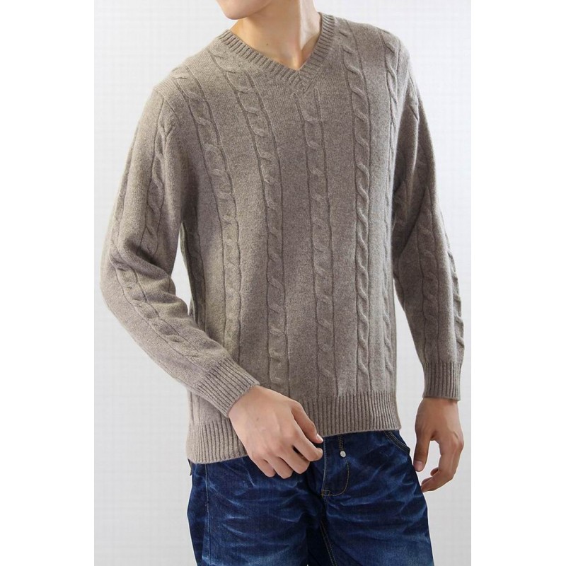 100%Cashmere Sweater Men Light Gray V-neck Pullover Winter Man Sweaters Thick