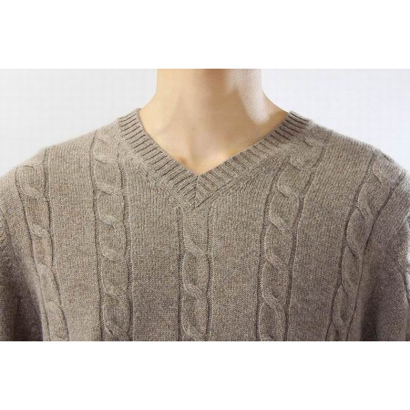 100%Cashmere Sweater Men Light Gray V-neck Pullover Winter Man Sweaters Thick