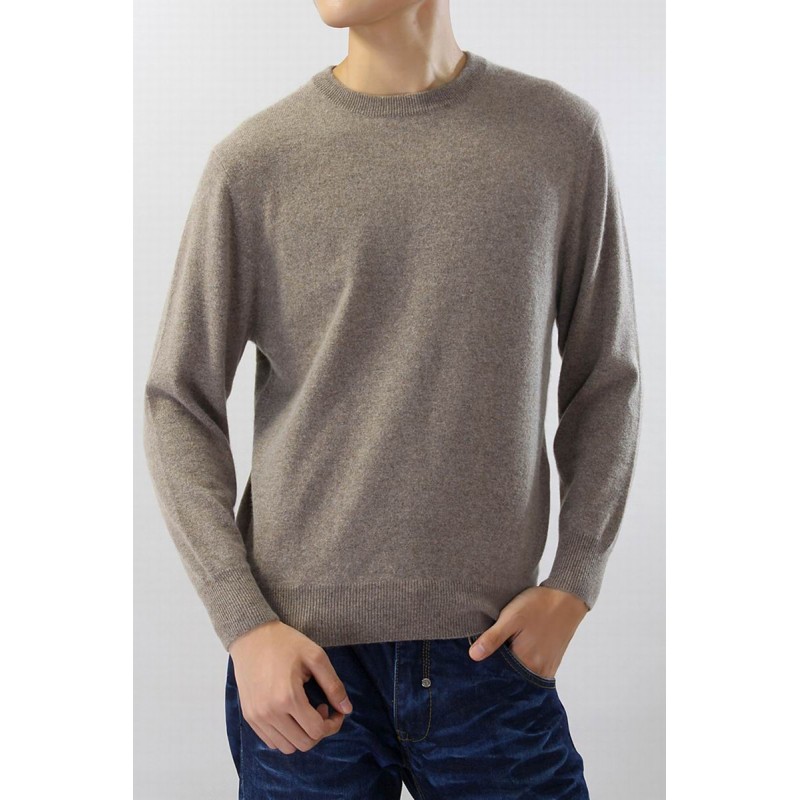 100%Cashmere Sweater Men Brown O-neck Pullover Winter Man Sweaters 