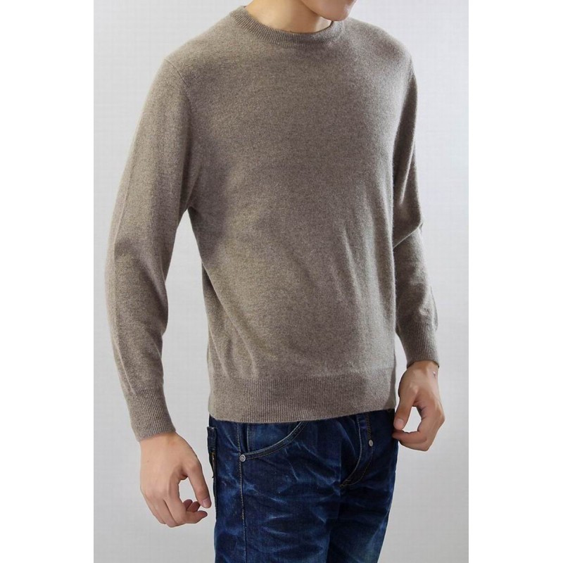 100%Cashmere Sweater Men Brown O-neck Pullover Winter Man Sweaters 