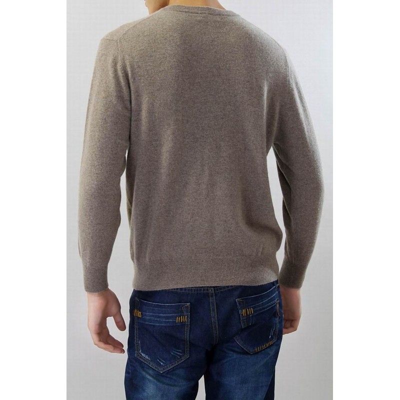 100%Cashmere Sweater Men Brown O-neck Pullover Winter Man Sweaters 