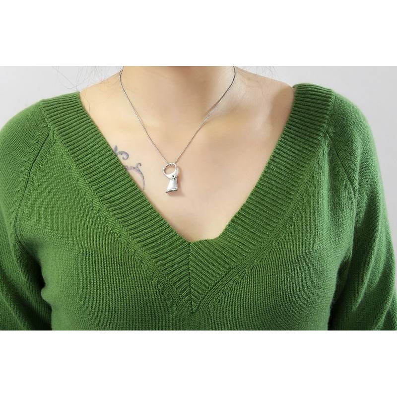 100%Cashmere Sweater Pullover Green Deep V-neck Lady Winter Sweater  