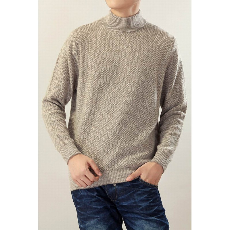 100%Cashmere Sweater Men Turtleneck Pullover Winter Thick Man Sweaters Gray Brown 