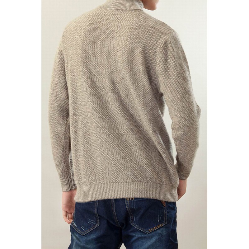 100%Cashmere Sweater Men Turtleneck Pullover Winter Thick Man Sweaters Gray Brown 