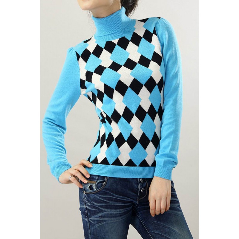 100%Cashmere Sweater Pullover Turtleneck Lady Winter Sweater blue